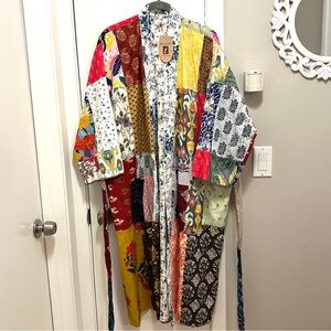 Art Studio Company Patchwork Sari Cotton Long Robe Womens L/XL India Mixed Print